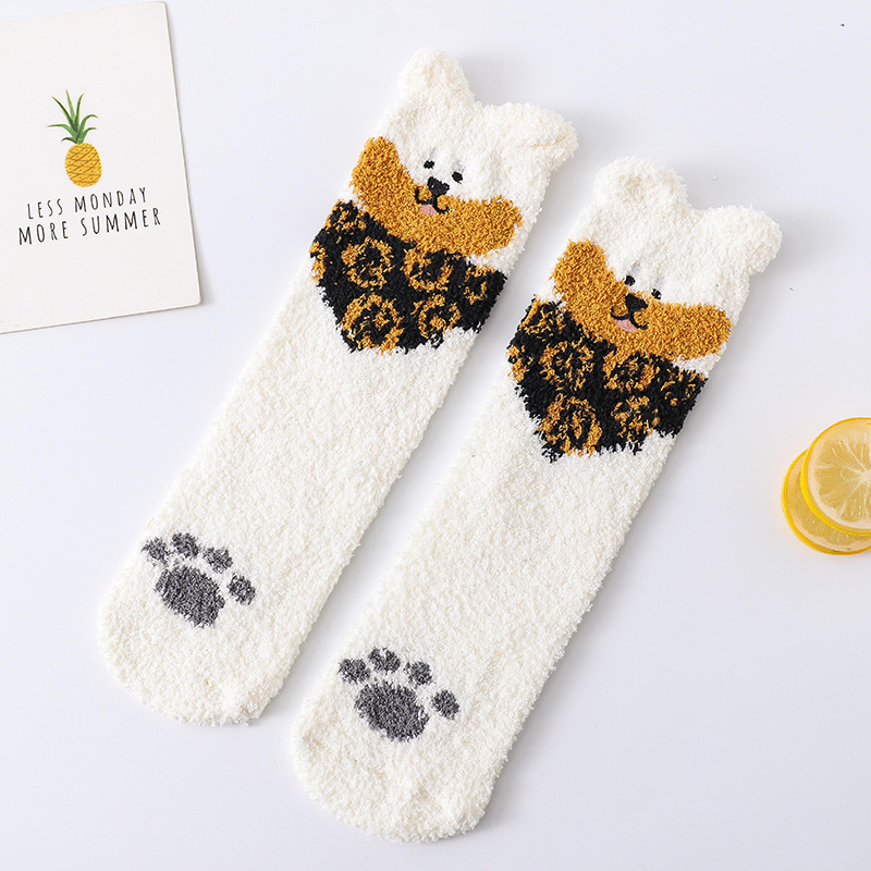 Winter Thick Coral Cashmere Socks Embroidered Three-dimensional Cartoon Socks Cashmere Socks Towel Floor Socks Wild Girls Fluffy Fuzzy Socks